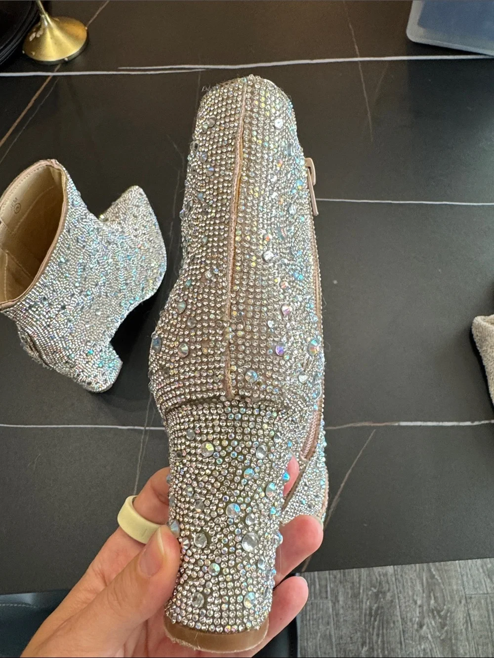Sparkling Crystal Embellished Ankle Booties - Champagne